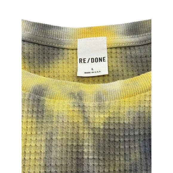 RE/DONE Long Sleeve Thermal Top Tie Dye Yellow Gray Size L Boho Hippie Festival - Picture 5 of 8